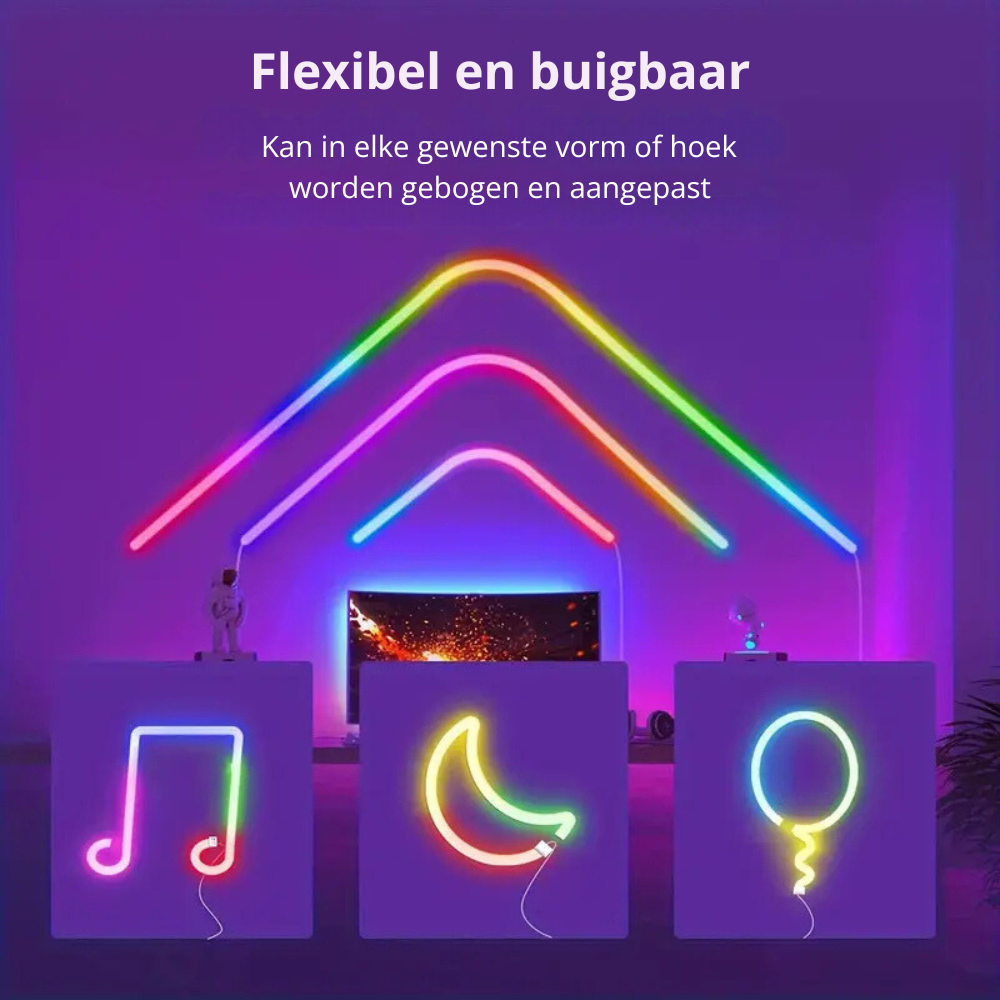 Smart Neon LED Strip – 5 Meter – RGBIC – 16 Miljoen Kleuren - Voor Binnen & Buiten - App & Afstandsbediening – Incl. Bevestigingsmateriaal