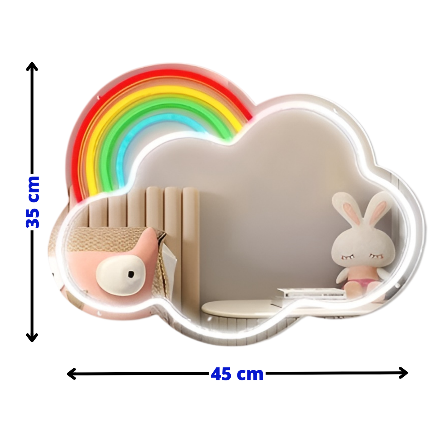 Neon Lamp Decoratie Spiegel – Wolk Regenboog – 35 x 45 - Dimbaar - Incl. Ophangmateriaal