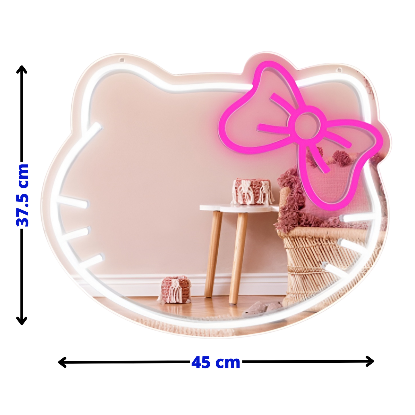 Neon Lamp Decoratie Spiegel – Hello Kitty – 37,5 x 45 - Dimbaar - Incl. Ophangmateriaal