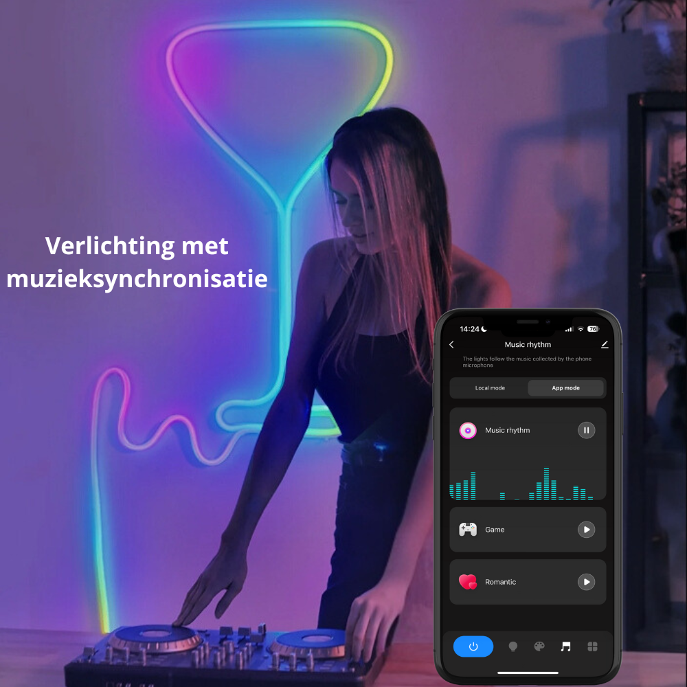 Smart Neon LED Strip – 5 Meter – RGBIC – 16 Miljoen Kleuren - Voor Binnen & Buiten - App & Afstandsbediening – Incl. Bevestigingsmateriaal