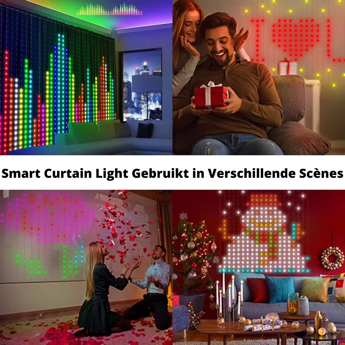 Smart lichtgordijn - 1 x 1 Meter – LED Verlichting - Voor Binnen & Buiten - App & Afstandsbediening – Incl. Ophangmateriaal