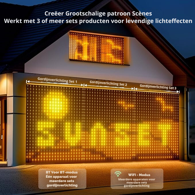 Smart lichtgordijn - 1 x 1 Meter – LED Verlichting - Voor Binnen & Buiten - App & Afstandsbediening – Incl. Ophangmateriaal