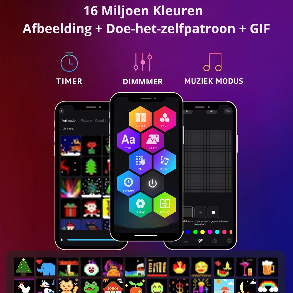 Smart lichtgordijn - 1 x 1 Meter – LED Verlichting - Voor Binnen & Buiten - App & Afstandsbediening – Incl. Ophangmateriaal