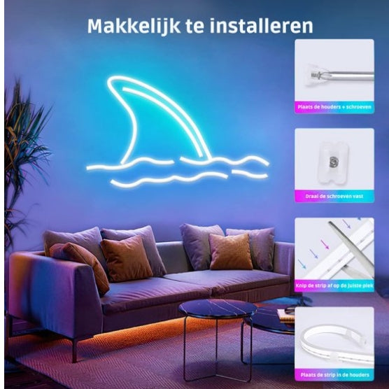 Smart Neon LED Strip – 5 Meter – RGBIC – 16 Miljoen Kleuren - Voor Binnen & Buiten - App & Afstandsbediening – Incl. Bevestigingsmateriaal