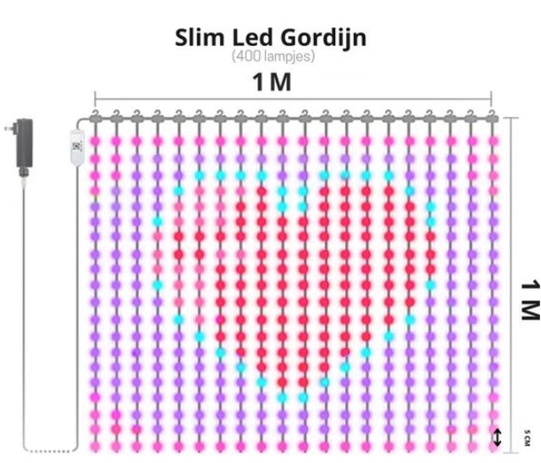 Smart lichtgordijn - 1 x 1 Meter – LED Verlichting - Voor Binnen & Buiten - App & Afstandsbediening – Incl. Ophangmateriaal