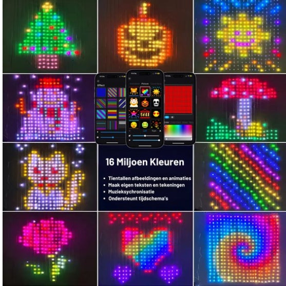 Smart lichtgordijn - 1 x 1 Meter – LED Verlichting - Voor Binnen & Buiten - App & Afstandsbediening – Incl. Ophangmateriaal