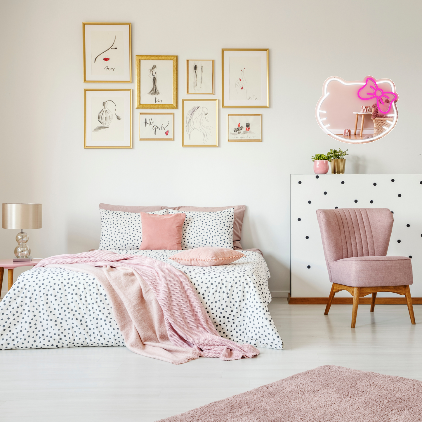 Neon Lamp Decoratie Spiegel – Hello Kitty – 37,5 x 45 - Dimbaar - Incl. Ophangmateriaal
