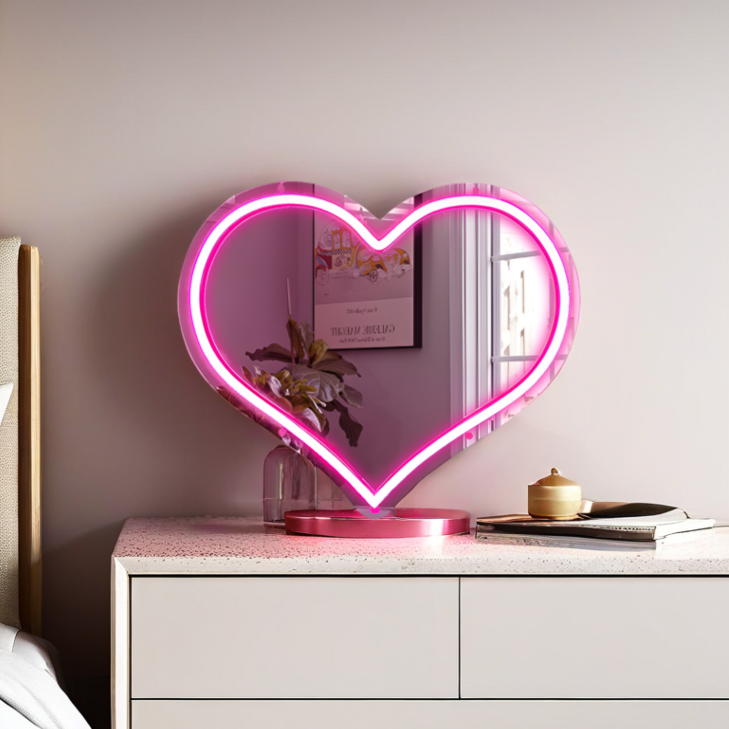 Neon Lamp Decoratie Spiegel – Hart – 45 x 45 - Dimbaar - Incl. Ophangmateriaal