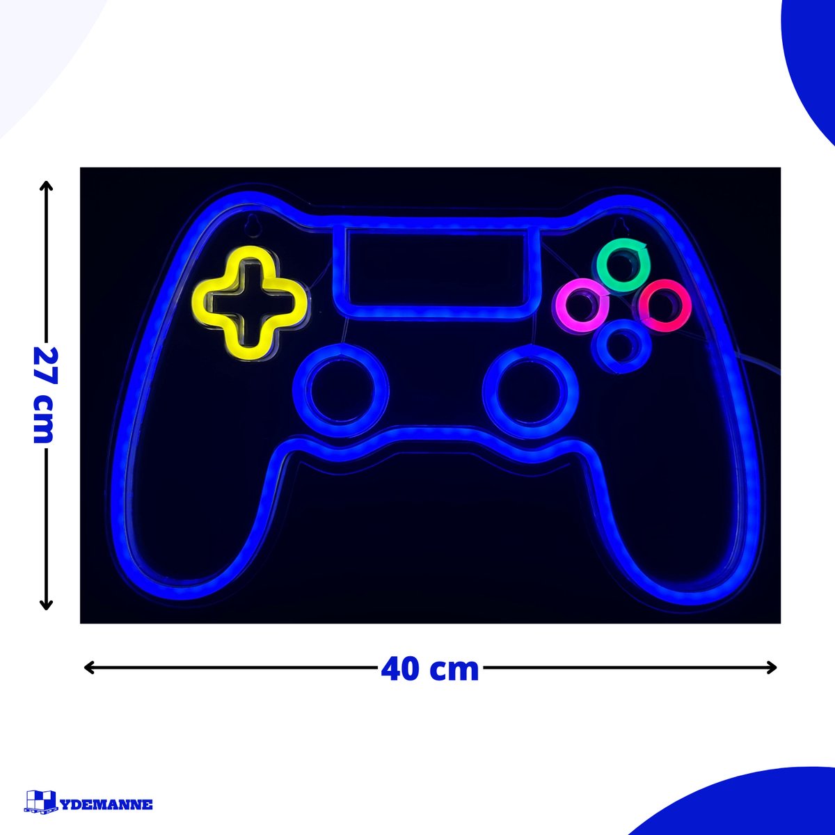 Neon Lamp - Game Controller Blauw - Incl. Ophanghaakjes - Neon Sign -27 x 40 cm