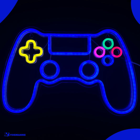 Neon Lamp - Game Controller Blauw - Incl. Ophanghaakjes - Neon Sign -27 x 40 cm