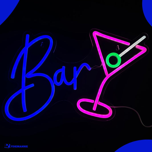 Neon Lamp - Bar Cocktailglas - Incl. Ophanghaakjes - Neon Sign - 27 x 40 cm