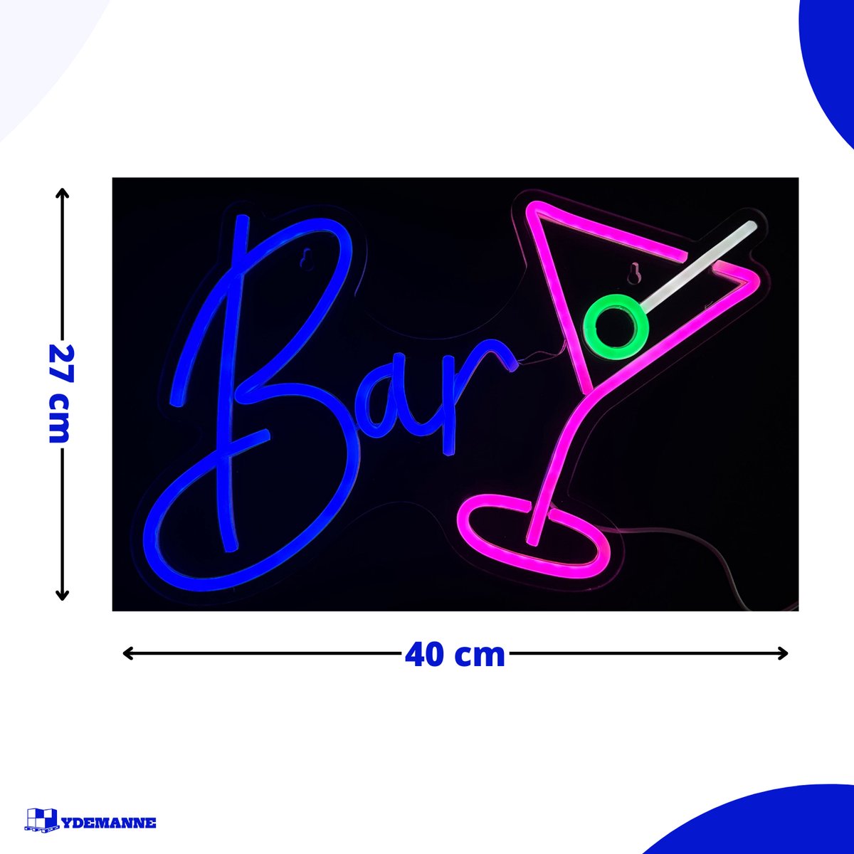 Neon Lamp - Bar Cocktailglas - Incl. Ophanghaakjes - Neon Sign - 27 x 40 cm