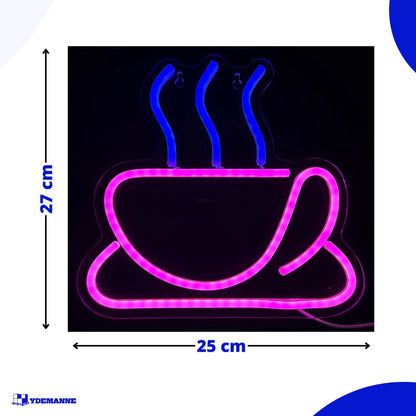 Neon Lamp - Koffie - Mok - Incl. Ophanghaakjes - Neon Sign -27 x 25 cm