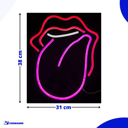 Neon Lamp - Lippen met Tong - Incl. Ophanghaakjes - Neon Sign - 38 x 31 cm