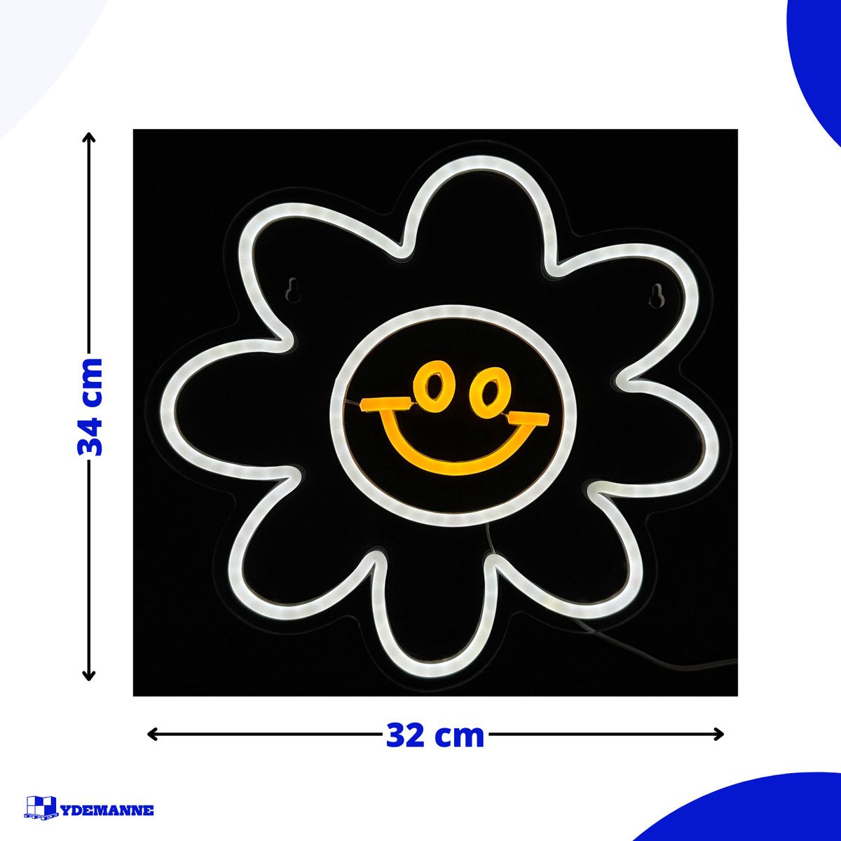 Neon Lamp - Smiley Bloem - Incl. Ophanghaakjes - Neon Sign - 34 x 32 cm