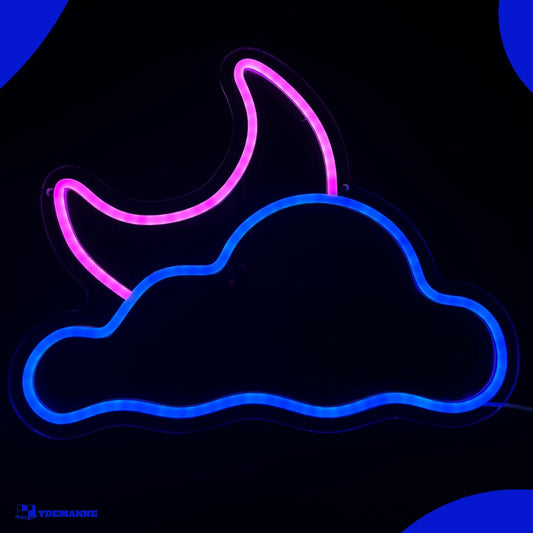 Neon Lamp - Wolk Maan - Incl. Ophanghaakjes - Neon Sign -30 x 38.5 cm