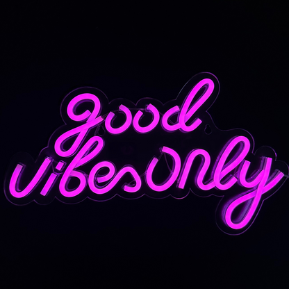 Neon Lamp - Good Vibes Only Roze - Incl. Ophanghaakjes - Neon Sign - 25 x 40 cm