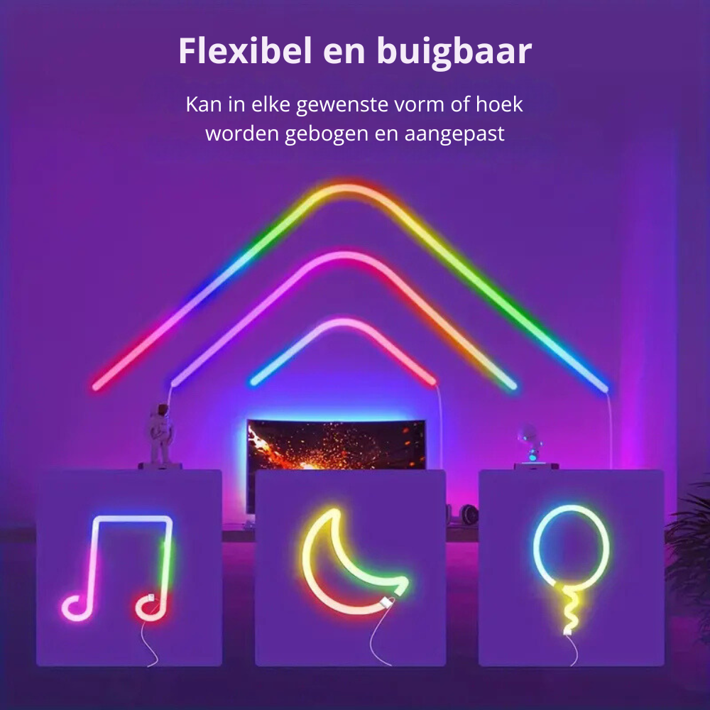 Smart Neon LED Strip – 3 Meter – RGBIC – 16 Miljoen Kleuren - Voor Binnen & Buiten - App & Afstandsbediening – Incl. Bevestigingsmateriaal