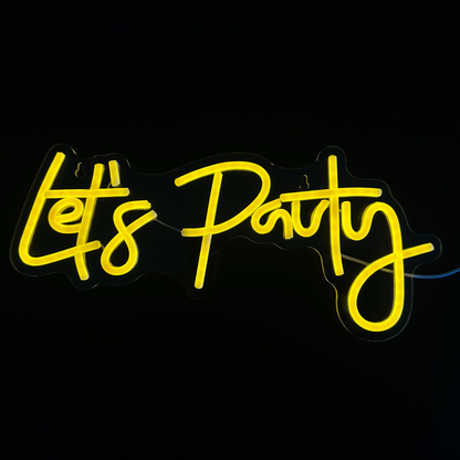 Neon Lamp - Let's Party Geel - Incl. Ophanghaakjes - Neon Sign - Neon Verlichting - 18 x 40 cm