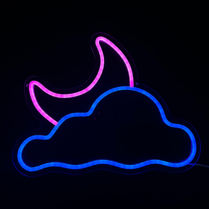 Neon Lamp - Wolk Maan - Incl. Ophanghaakjes - Neon Sign -30 x 38.5 cm