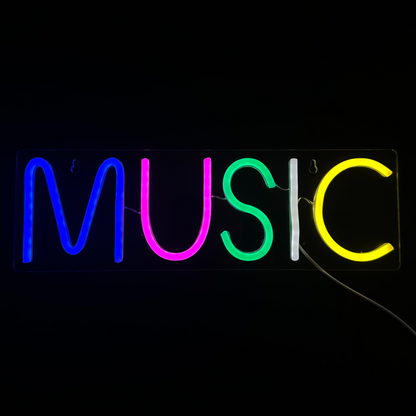 Neon Lamp - Music - Incl. Ophanghaakjes - Neon Sign - 12 x 38 cm