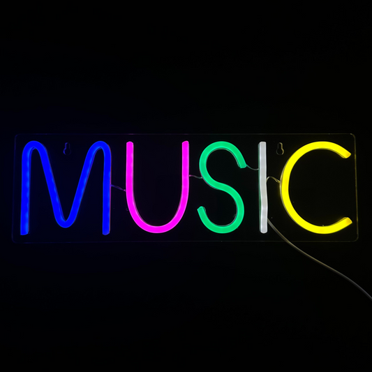 Neon Lamp - Music - Incl. Ophanghaakjes - Neon Sign - 12 x 38 cm