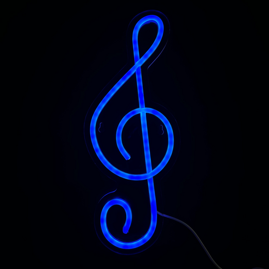 Neon Lamp - Muzieknoot Blauw - Incl. Ophanghaakjes - Neon Sign - 35 x 14 cm