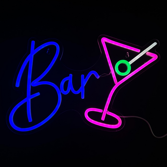 Neon Lamp - Bar Cocktailglas - Incl. Ophanghaakjes - Neon Sign - 27 x 40 cm