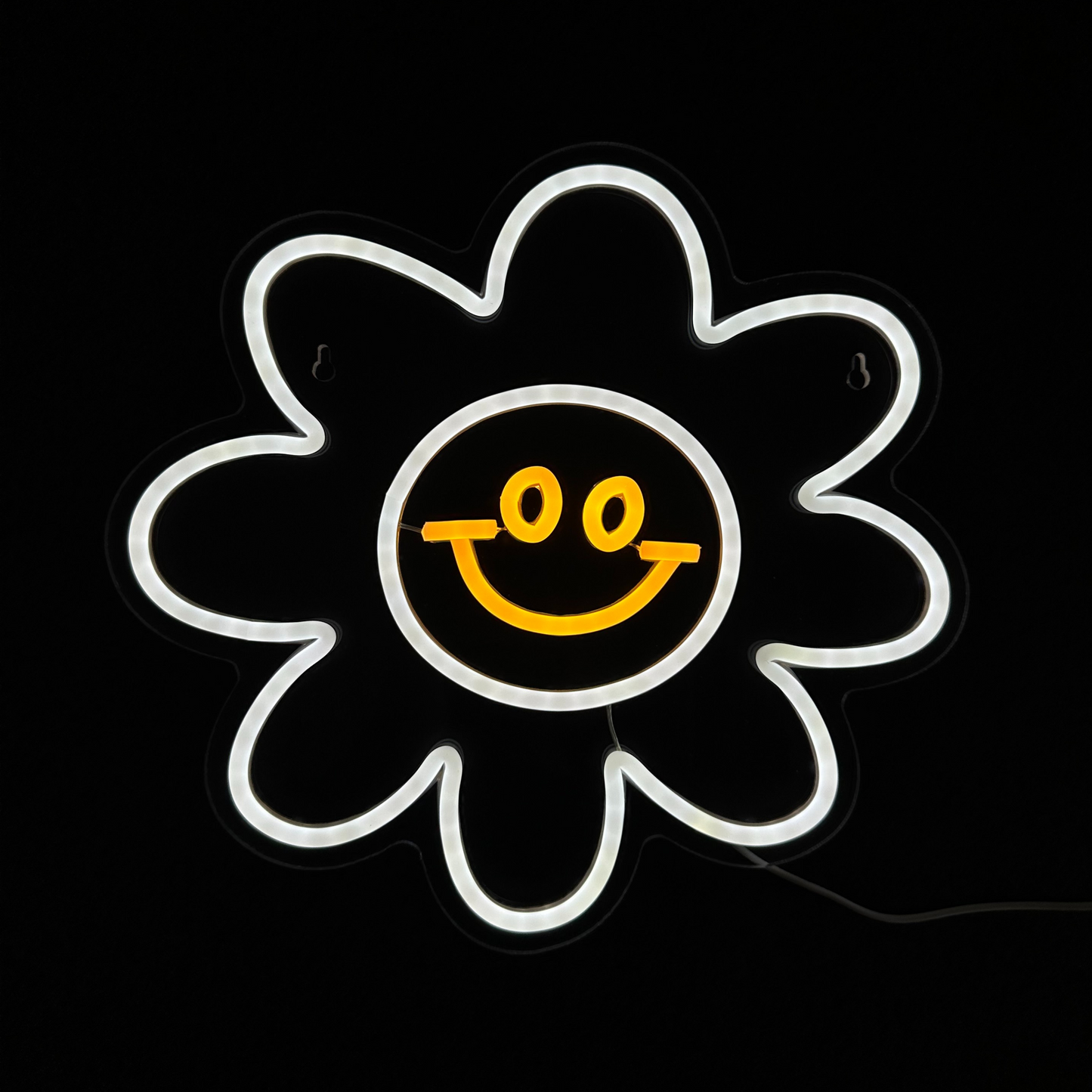 Neon Lamp - Smiley Bloem - Incl. Ophanghaakjes - Neon Sign - 34 x 32 cm