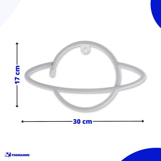 Neon Lamp - Planeet Geel / Blauw - Incl. 3 Batterijen - 17 x 30 cm