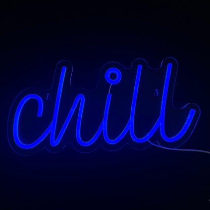 Neon Lamp - Chill Blauw - Incl. Ophanghaakjes - Neon Sign - Neon Verlichting - 19,5 x 40 cm