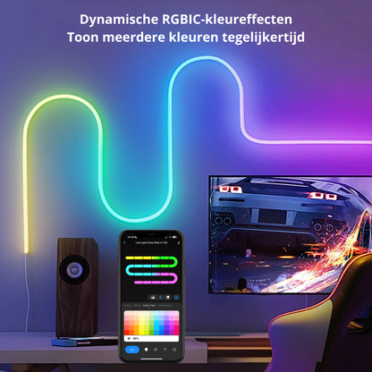 Smart Neon LED Strip – 3 Meter – RGBIC – 16 Miljoen Kleuren - Voor Binnen & Buiten - App & Afstandsbediening – Incl. Bevestigingsmateriaal