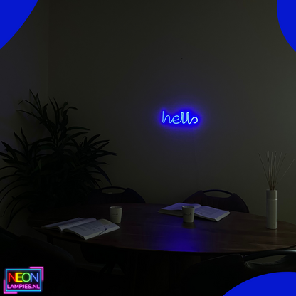 Neon Lamp - Hello Blauw - Incl. 3 Batterijen - 12 x 34 cm