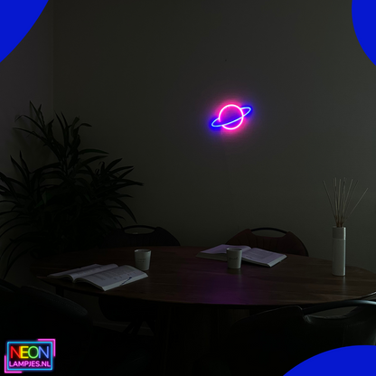 Neon Lamp - Planeet Roze / Blauw - Incl. 3 Batterijen - 17 x 30 cm