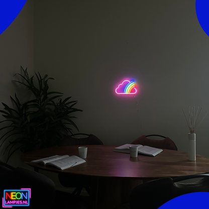 Neon Lamp - Wolk Roze Regenboog - Incl. 3 Batterijen - 26 x 30 cm