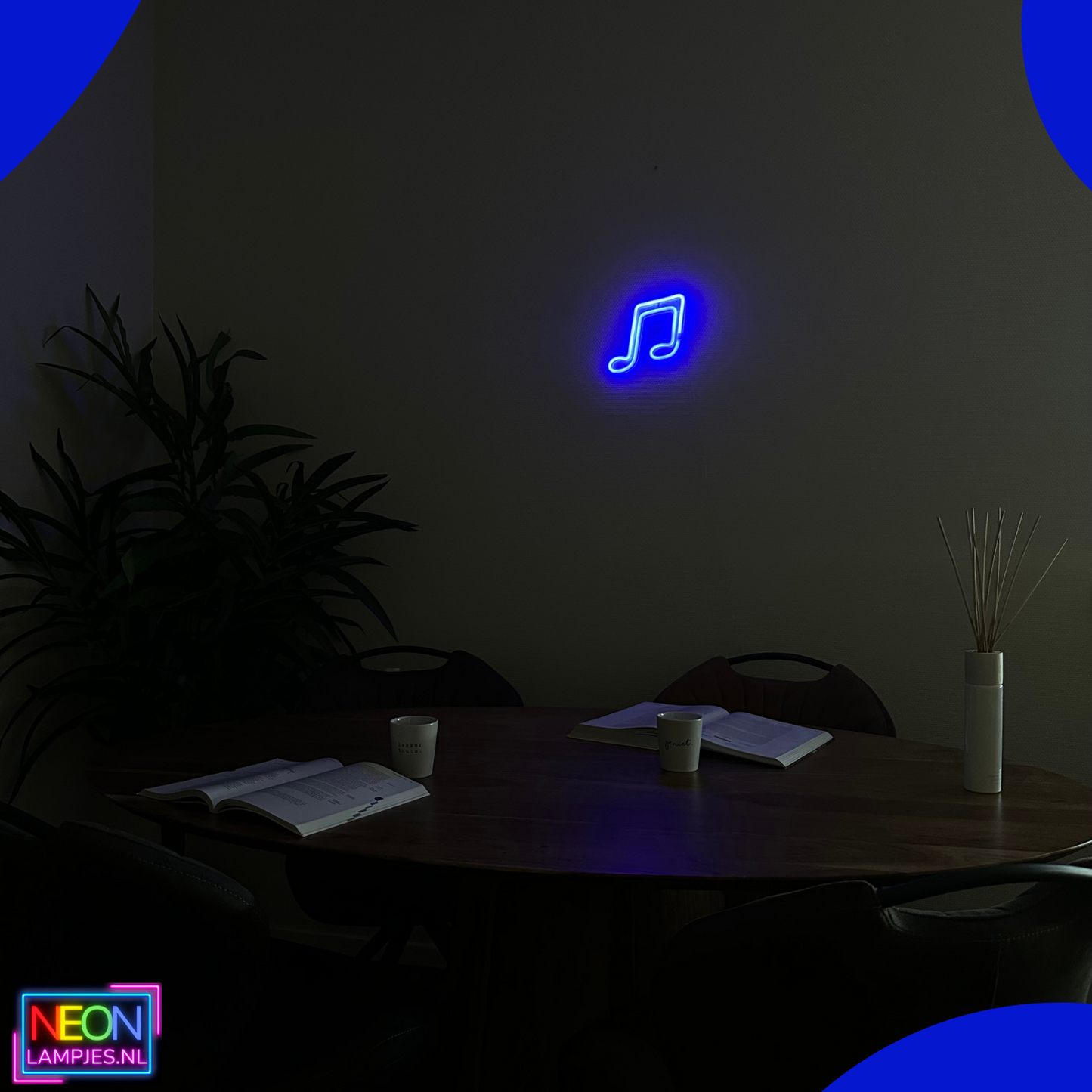 Neon Lamp - Muzieknoot Blauw - Incl. 3 Batterijen - 20 x 19 cm