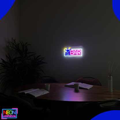 Neon Lamp - BAR Wit / Roze - Incl. Ophanghaakjes - Neon Sign - 22 x 42 cm