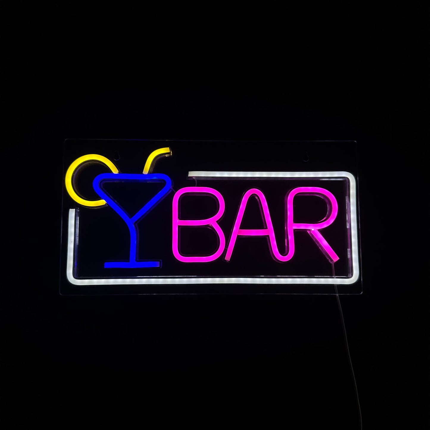 Neon Lamp - BAR Wit / Roze - Incl. Ophanghaakjes - Neon Sign - 22 x 42 cm