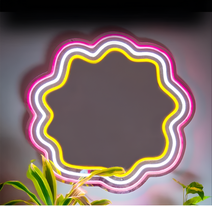 Neon Lamp Decoratie Spiegel – Flowers – 45 x 45 - Dimbaar -  Incl. Ophangmateriaal