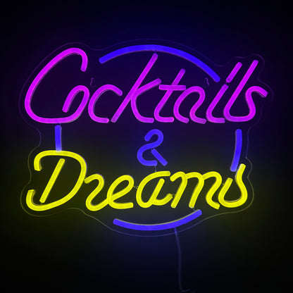 Neon Lamp - Cocktails & Dreams - Incl. Ophanghaakjes - Neon Sign - 31 x 40 cm