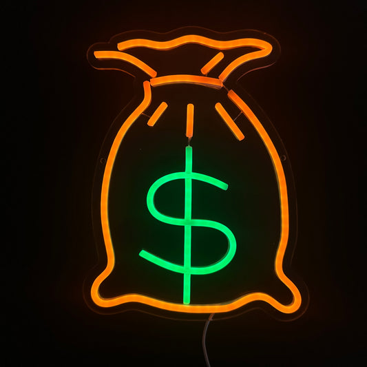 Neon Lamp - Geldzak - Dollar - Incl. Ophanghaakjes - Neon Sign - 35 x 27 cm