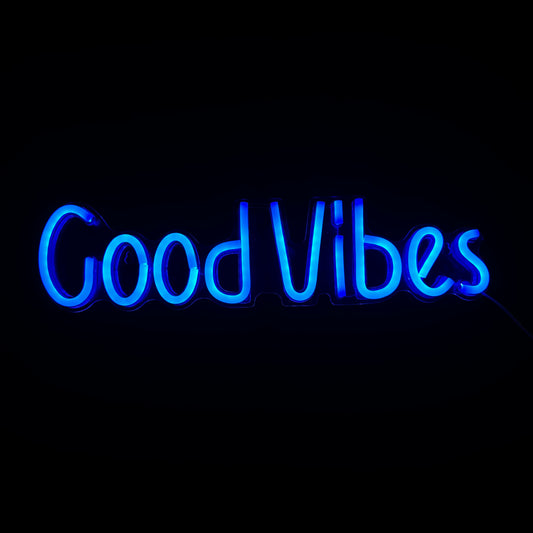 Neon Lamp - GoodVibes Blauw - Incl. Ophanghaakjes - Neon Sign - 13 x 50 cm