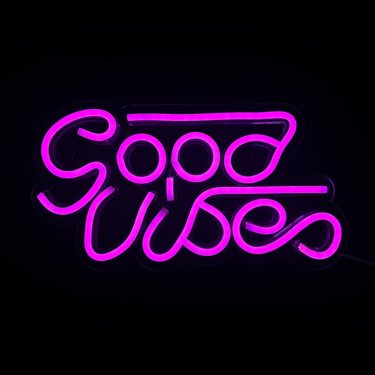 Neon Lamp - Good Vibes Roze - Incl. Ophanghaakjes - Neon Sign - 18 x 33 cm