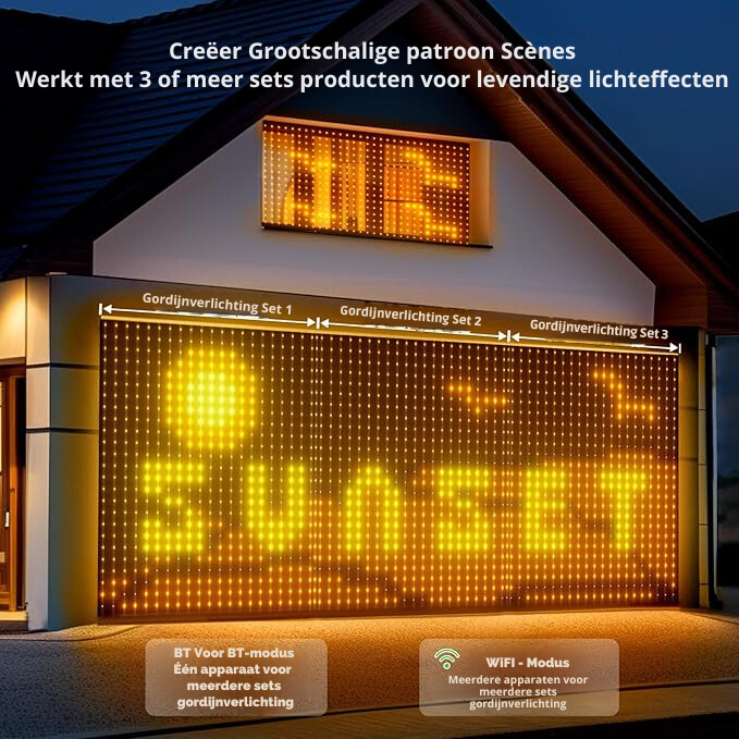 Smart lichtgordijn - 2 x 2 Meter – LED Verlichting - Voor Binnen & Buiten - App & Afstandsbediening – Incl. Ophangmateriaal