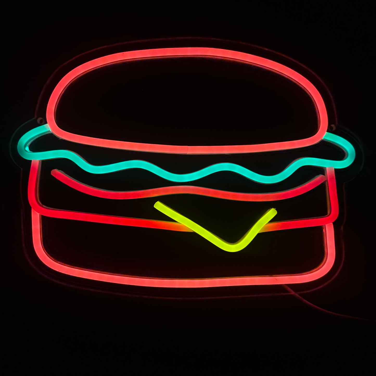 Neon Lamp - Hamburger - Incl. Ophanghaakjes - Neon Sign - 31 x 31 cm