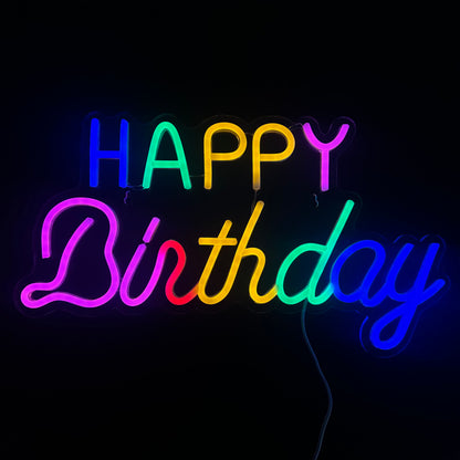 Neon Lamp - Happy Birthday Gekleurd - Incl. Ophanghaakjes - Neon Sign - 25 x 45 cm