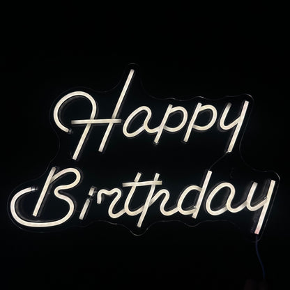 Neon Lamp - Happy Birthday Warm Wit - Incl. Ophanghaakjes - Neon Sign - 26 x 42 cm