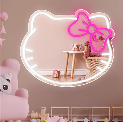 Neon Lamp Decoratie Spiegel – Hello Kitty – 37,5 x 45 - Dimbaar -  Incl. Ophangmateriaal