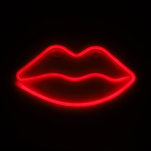 Neon Lamp - Lippen Rood - Incl. 3 Batterijen - 14 x 28 cm