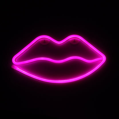 Neon Lamp - Lippen Roze - Incl. 3 Batterijen - 14 x 28 cm